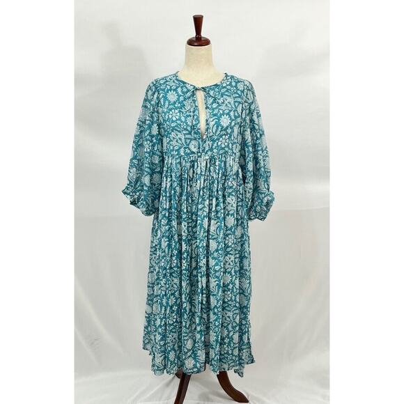 DAUGHTERS OF INDIA Sz M Medium Kyra Midi Dress Ocean Blue - Picture 7 of 14